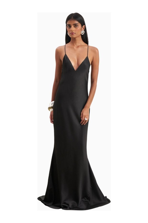 Satin Slinky Cowl Back Gown Satin Maxi Women's Dress