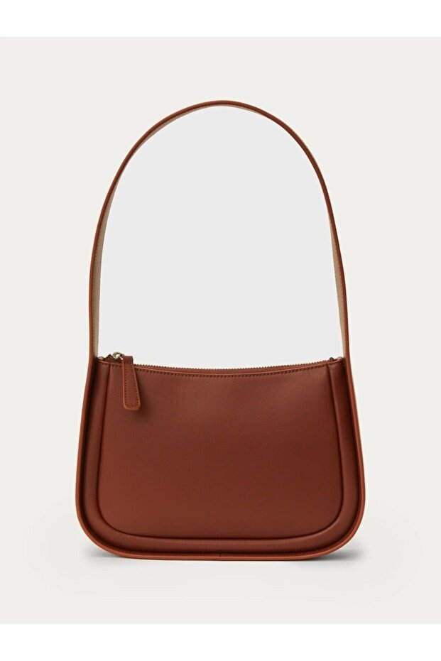 Smooth Leather Mini Shoulder Bag with Inner Compartment and Wide Shoulder Strap