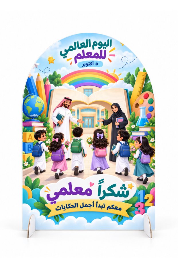 لوحة إعلانية من الفوم لاحتفالات يوم المعلم بألوان قوس قزح، مقاس 90 × 65 سم