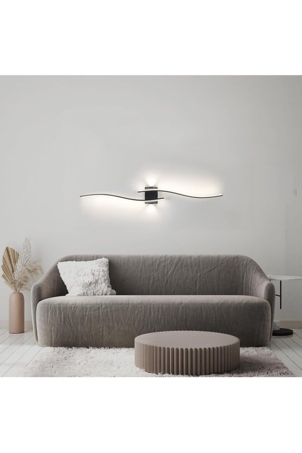 120cm Black Led Wave Design Wall Sconce Dimmable, Modern Light, Remote Control