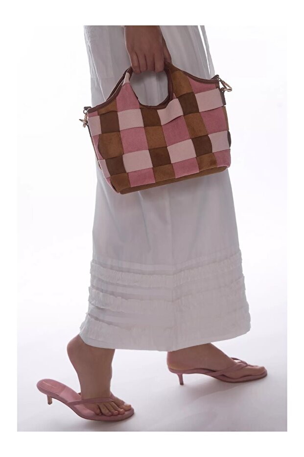 Faux Suede Knitted Textured Shoulder and Crossbody Bag