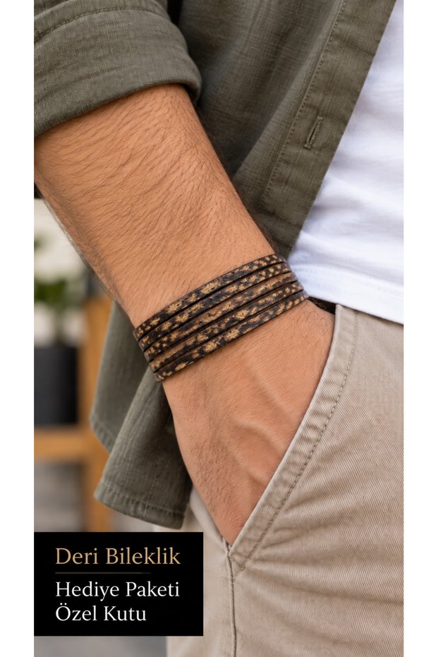 Tarlenco Patinalayer Vintage Patterned Leather Men's Bracelet - Five Rows