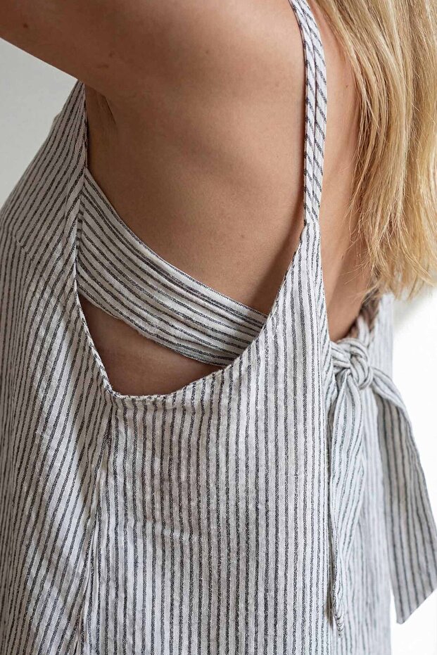 Crinkle Black Striped Tie-Back Dress