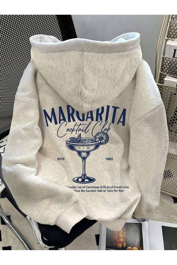 Unisex Gray Margarita Back Printed Hooded Sweatshirt Printed Premium Oversize T-Shirt