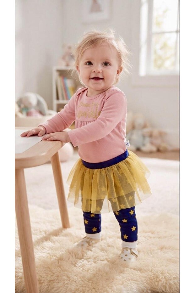 Nazar 17610 sparkle pink navy star tutu bodysuit leggings set