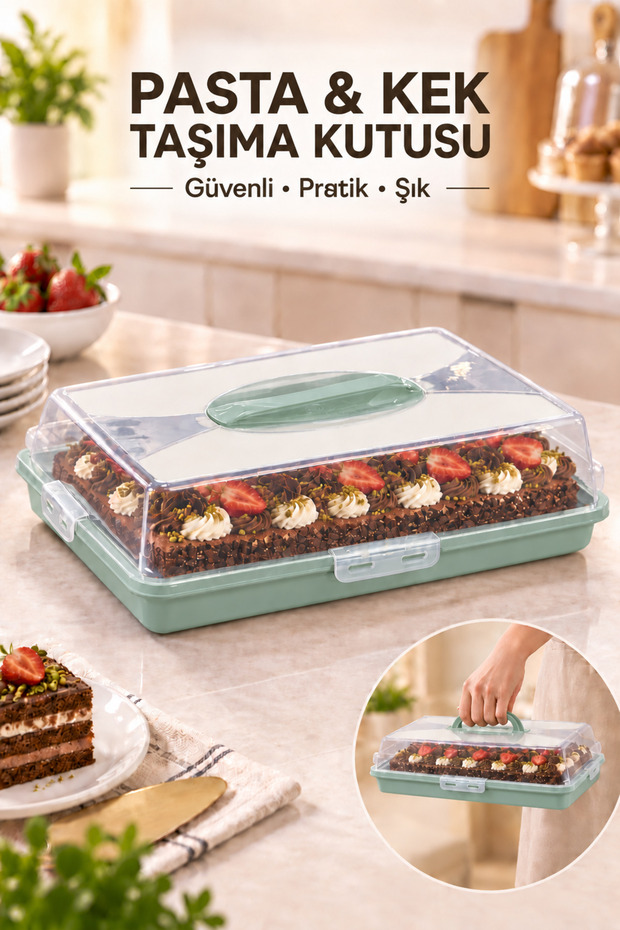 Rectangular Pastry Cake Transport Box with Lid and Locking Handle Cake Pan Storage Container Organizer