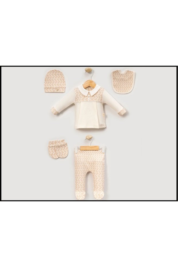 Shawl Patterned Cream Baby Boy Hospital Release Set of 5