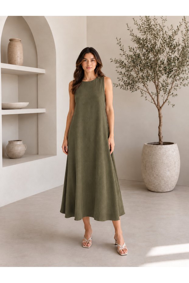 Women's Tencel Fabric Modal Crew Neck Casual Dress