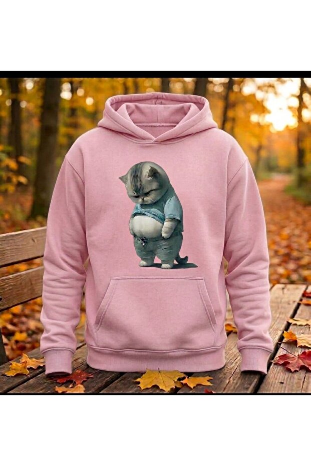 Women's Men's Unisex Fat Cat Printed Hooded Oversized Sweatshirt