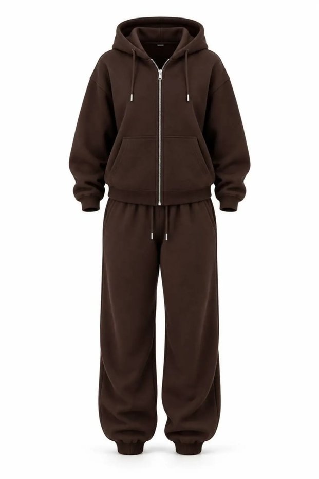 Hooded Basic 3 Thread Zippered Oversize Tracksuit Set