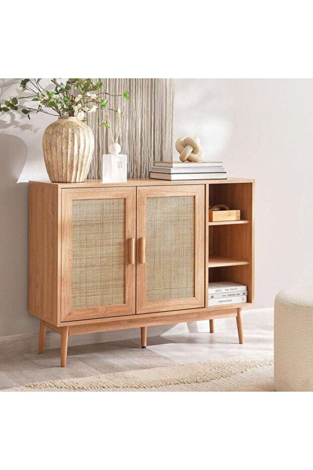 Oaktree Display Cabinet With 2 Door Rattan - Natural