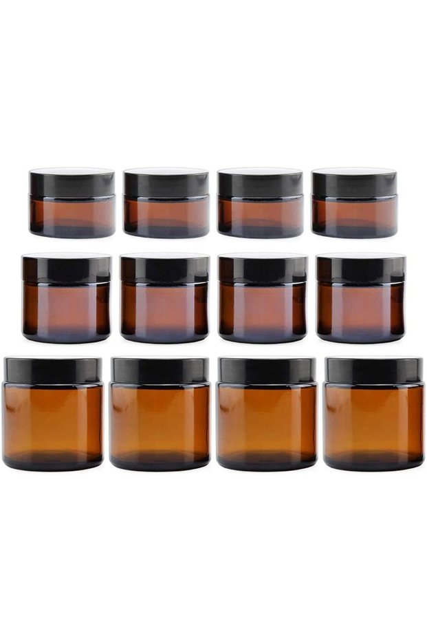 1oz 2oz 4oz Amber Glass Straight Sided Jars (4 Each / 12 Total); Great Containers for Cosmetic