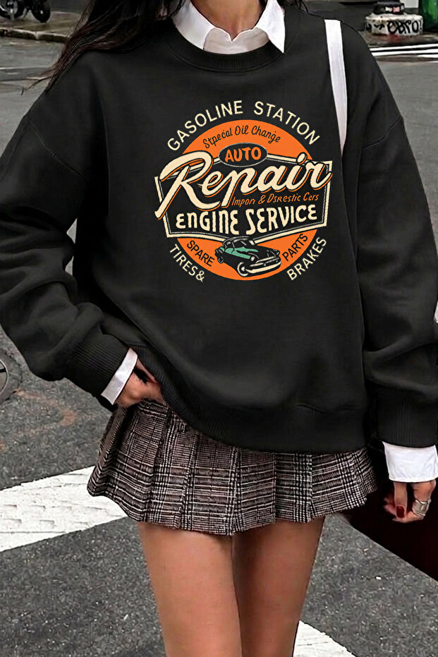 Unisex Gasoline Printed Crew Neck Sweatshirt