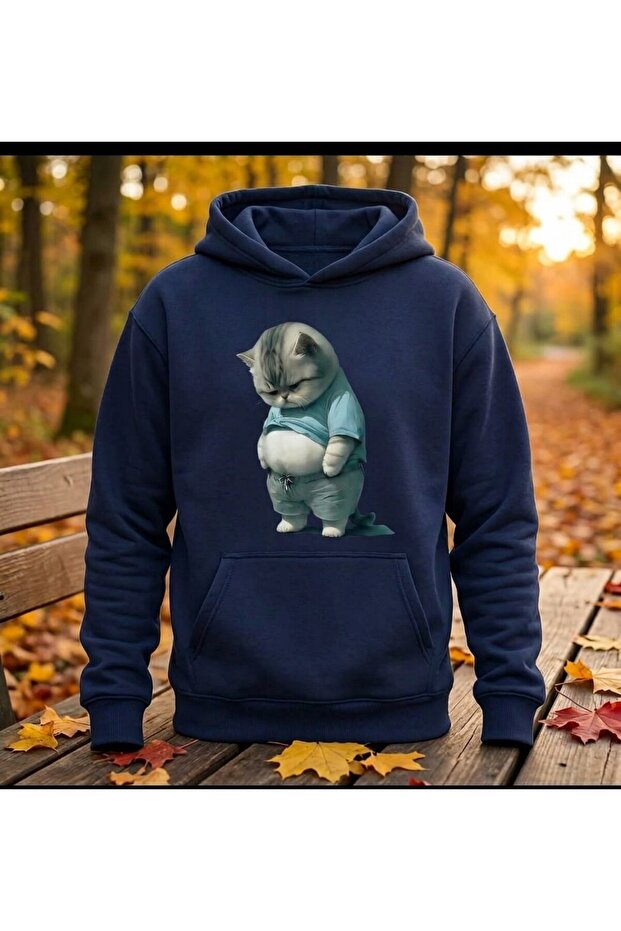 Women's Men's Unisex Fat Cat Printed Hooded Oversized Sweatshirt