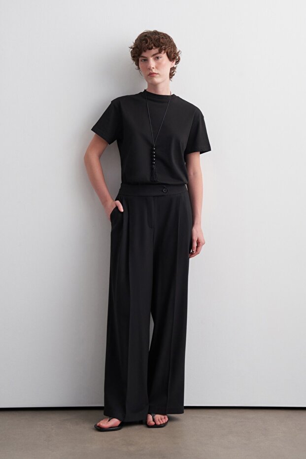 Pleated Palazzo Trousers Black