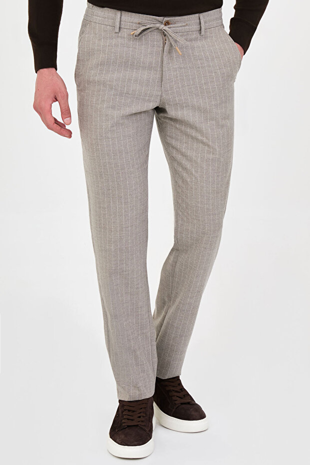 Striped Slim Fit Jogger Men's Trousers Beige - 38387.26K