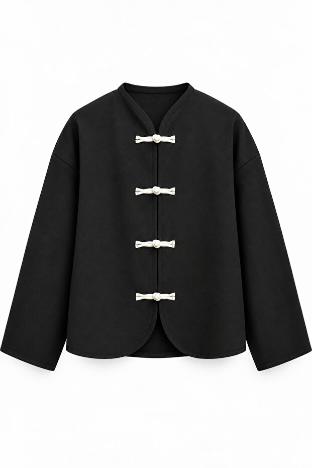 Women's Japanese Button Detail Notched Collar Relaxed Fit Long Sleeve Casual Stylish Standard Size Jacket