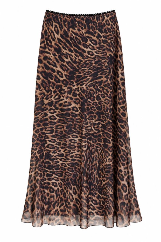 Leopard Printed Long Chiffon Skirt