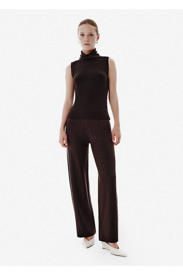 Herringbone Knit Brown Knitwear Trousers