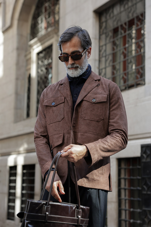 Textured Slim Fit Shirt Collar Buttoned Napa Men's Coat Brown - 39684.26K