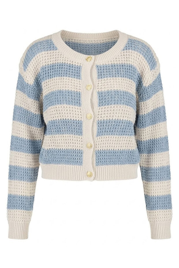 Line Detail Buttoned Baby Collar Cardigan Baby Blue