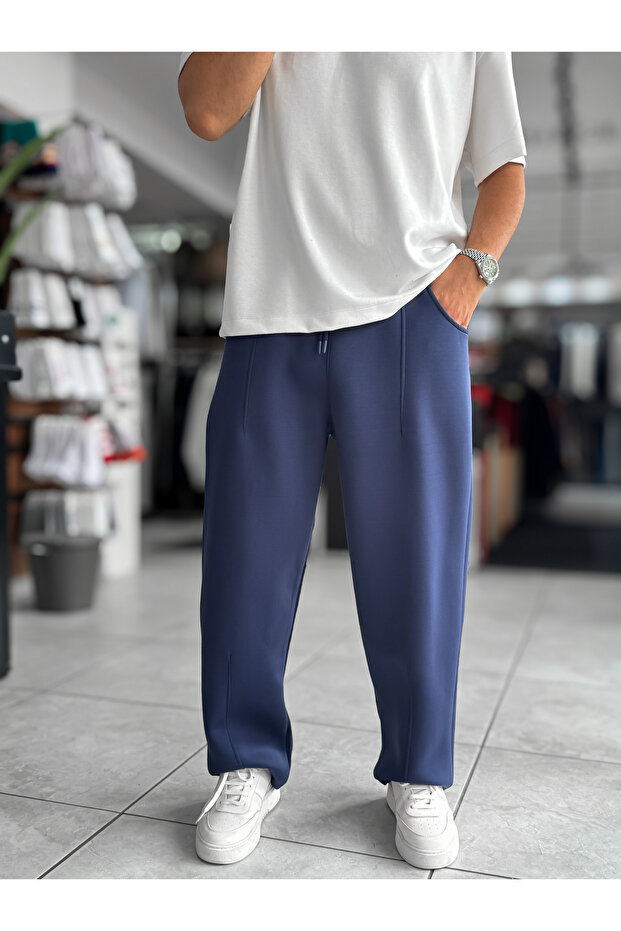 Navy Blue Panda Fabric Stitched Baggy Tracksuit Res-4004