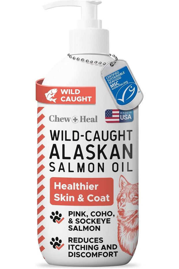 Pure Wild Alaskan Salmon Oil for Dogs - 16 oz. Pump Cap - Toxin Free Dog Fish Oil Rich in Omega-3 and 6, Vitamin D, EPA, and DHA for Healthy Skin and Coat - Pink, COHO, and Sockeye Salmon