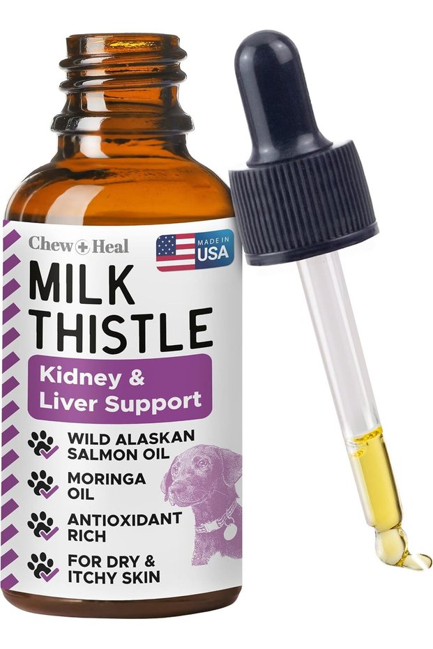 Milk Thistle for Dogs Liver Support, 2 oz - Liquid Milk Thistle Supplement For Kidney and Liver Support with Wild Alaskan Salmon Oil and Moringa Oil - Made in USA