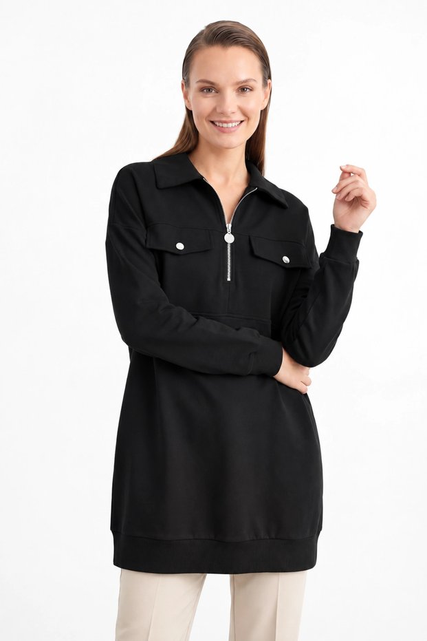 Women's Zipper Detailed Double Pocket Tunic – 10783 Brown
