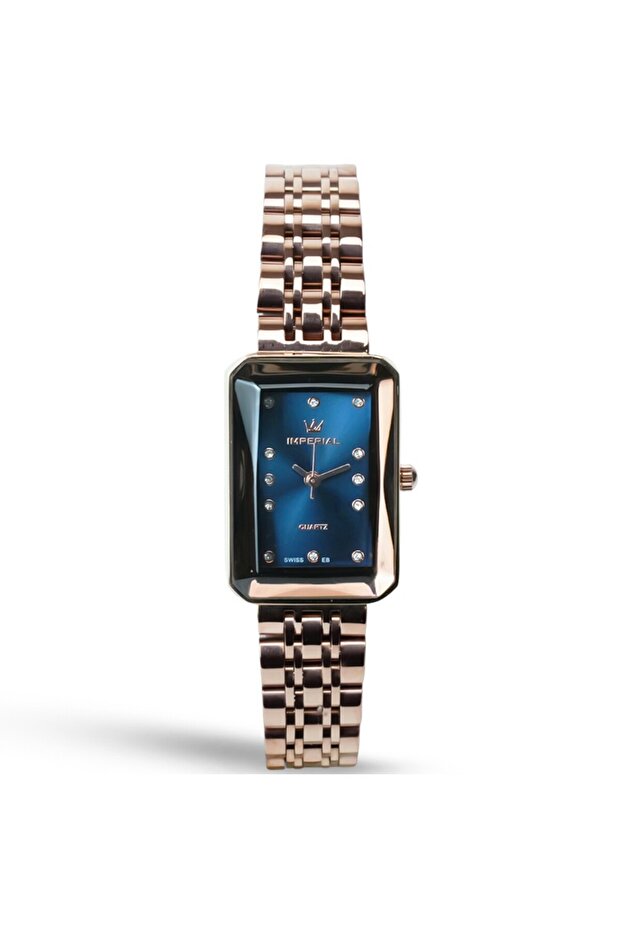 Women's Rose Gold Stainless Steel Watch, Blue Dial, Y121 Movement, Butterfly Clasp, 3ATM