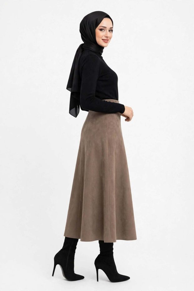 Women Suede 90 cm Long Hijab Flared Skirt