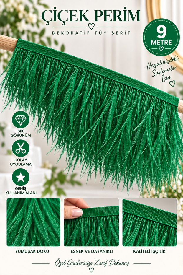 Flower Perim Decorative Feather Ribbon 9 Meters Decoration and Design Accessory