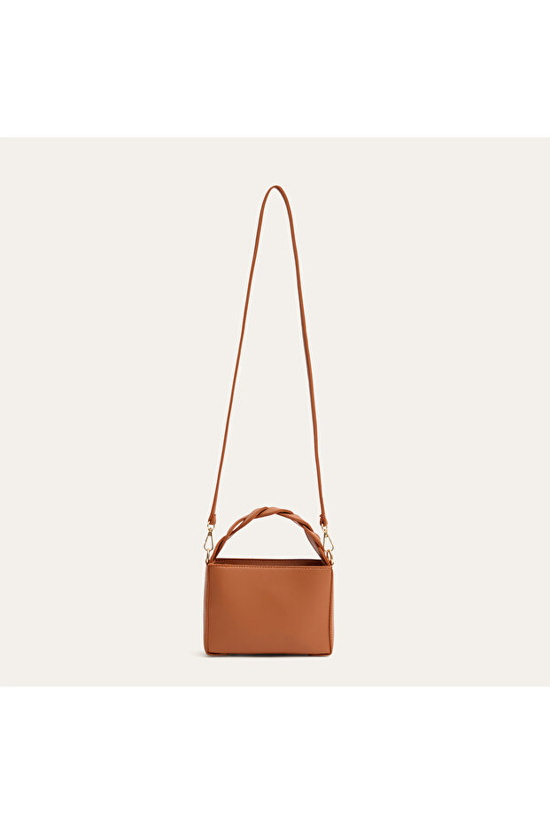 Women's Orange Knitted Handle Shoulder Bag