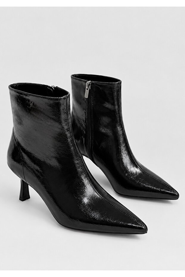 Barrel Stitching Detailed Zippered Medium Size Thin Heeled Pointed Toe Women's Boots Bootie