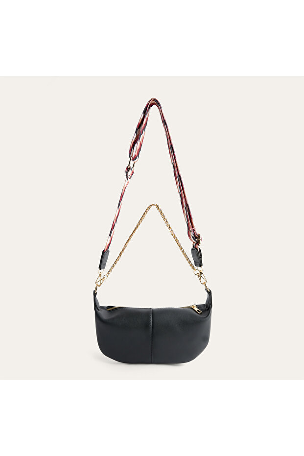 Women's Black Strap Detailed Shoulder Bag