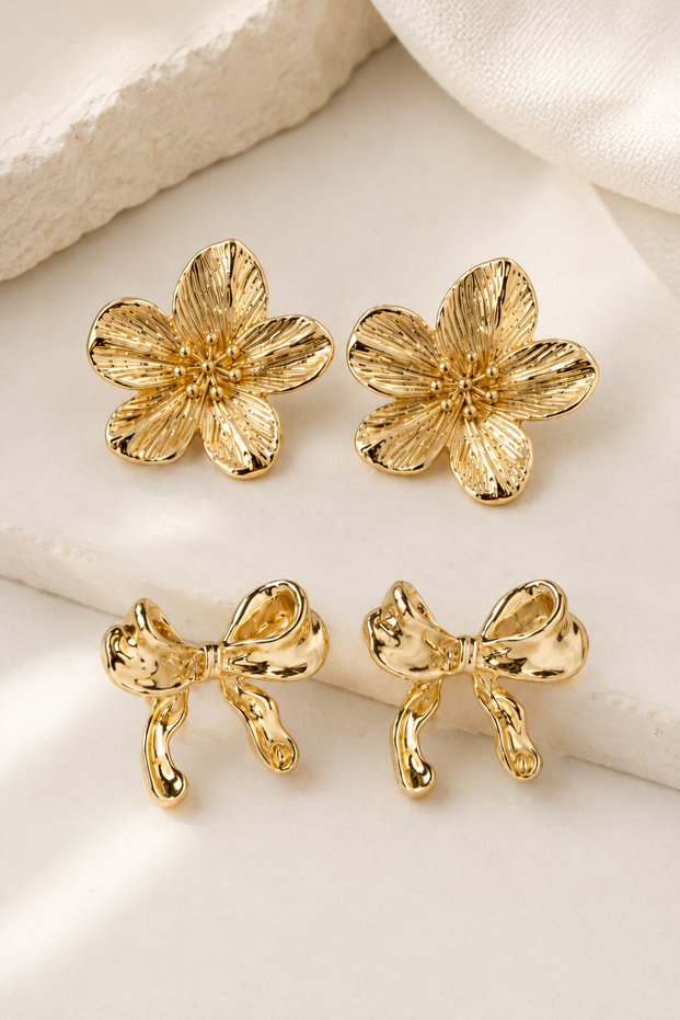 2-Piece Earring Set Floral Bow Earrings