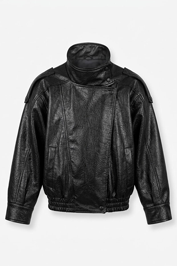 Faux Leather Special Series Biker Jacket - Black