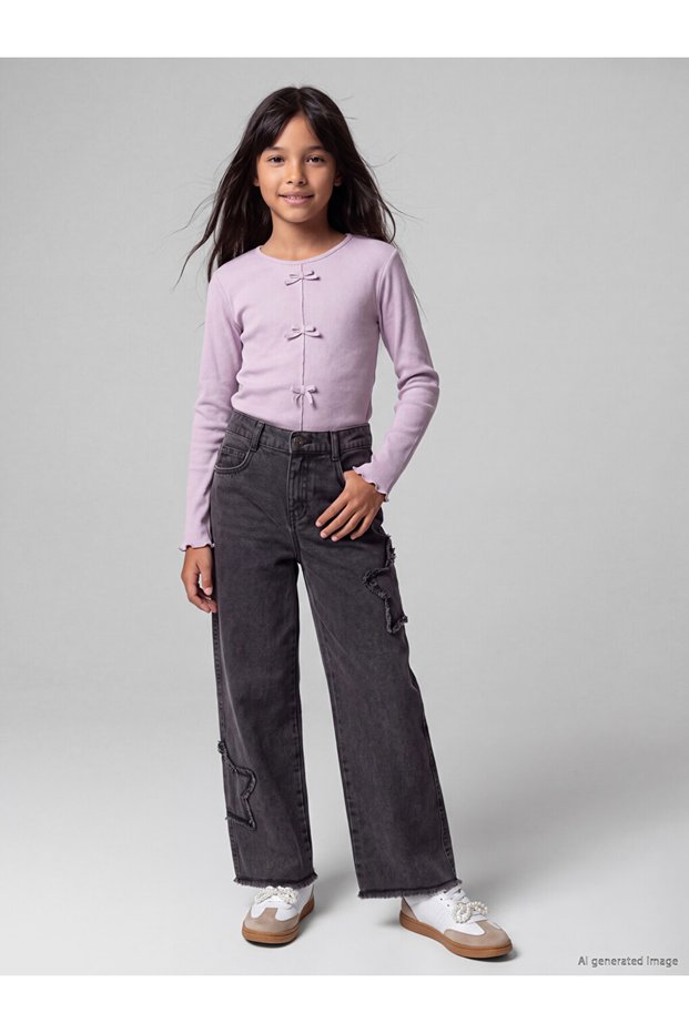I Wide Leg Embroidered Girls' Jean Pants from Freezen Store