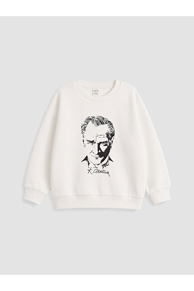 Two Mt Shop Quality Lcw Kids White 3 Thread Raster Printed Loose & Baggy Girls' Sweatshirt