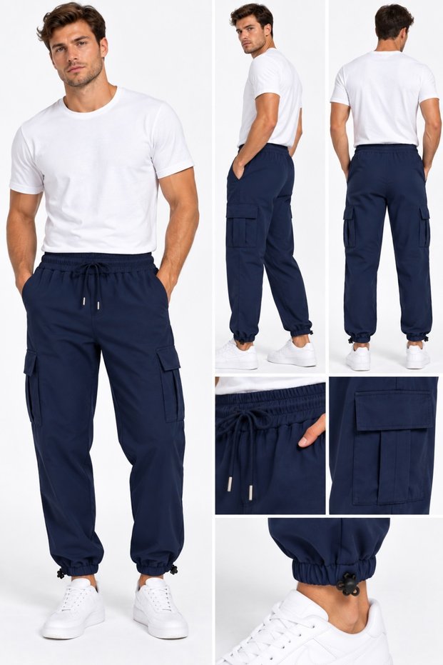 Men's Cargo Pocket Thin Parachute Baggy Sweatpants with Adjustable Cuffs Black Gray Navy Blue Beige Khaki