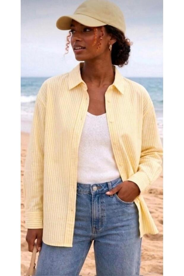 Yellow and White Striped Over-Fit Shirt