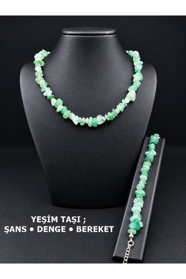Natural Jade Stone (Aventurine) Necklace & Bracelet Set – Natural Stone Jewelry Set with the Power of Luck, Balance, and Abundance