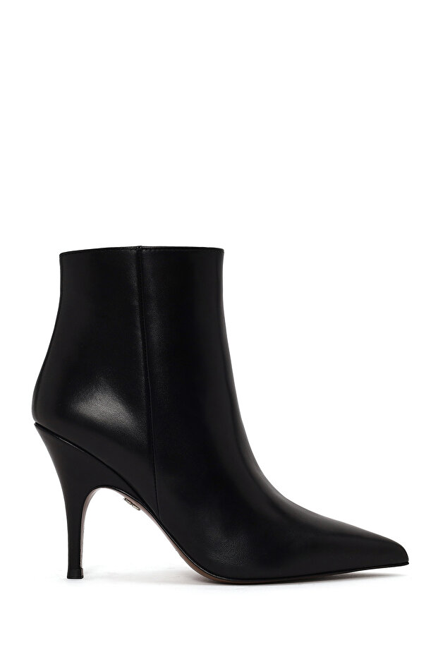 Women's Black Zippered Thin Heeled Leather Boots Wf100007Dv
