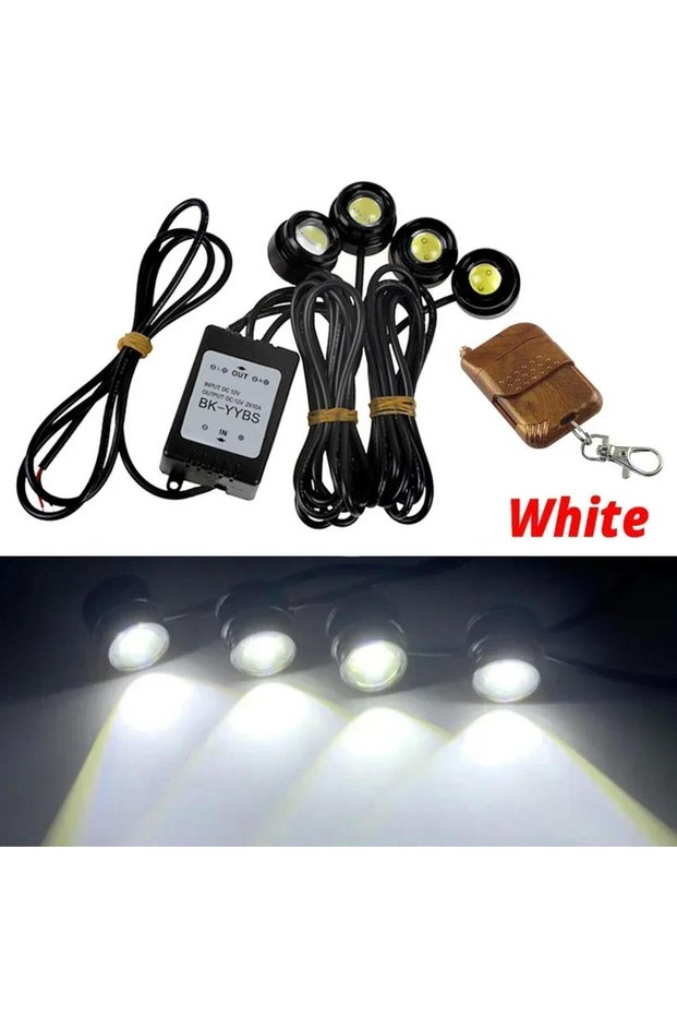 White 4 in 1 City Light Car LED Network Flash Wireless Remote Control Day Running DRL Eagle Eye One