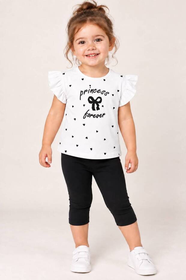 Girls' Princess Printed Heart Pattern Ruffle T-Shirt and Capri Leggings 2-Piece Set 1-3 Years