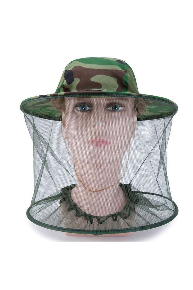 green Anti Insect Mesh Fishing Caps Mosquito Head Net Camouflage Bee Veil Hat Outdoor Face Cover Sun