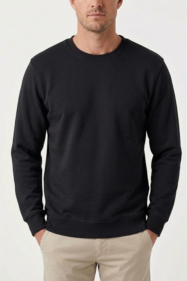 3 Thread Men's Crew Neck Sweatshirt Soft Fabric Smoked Gray Brown Black Stone