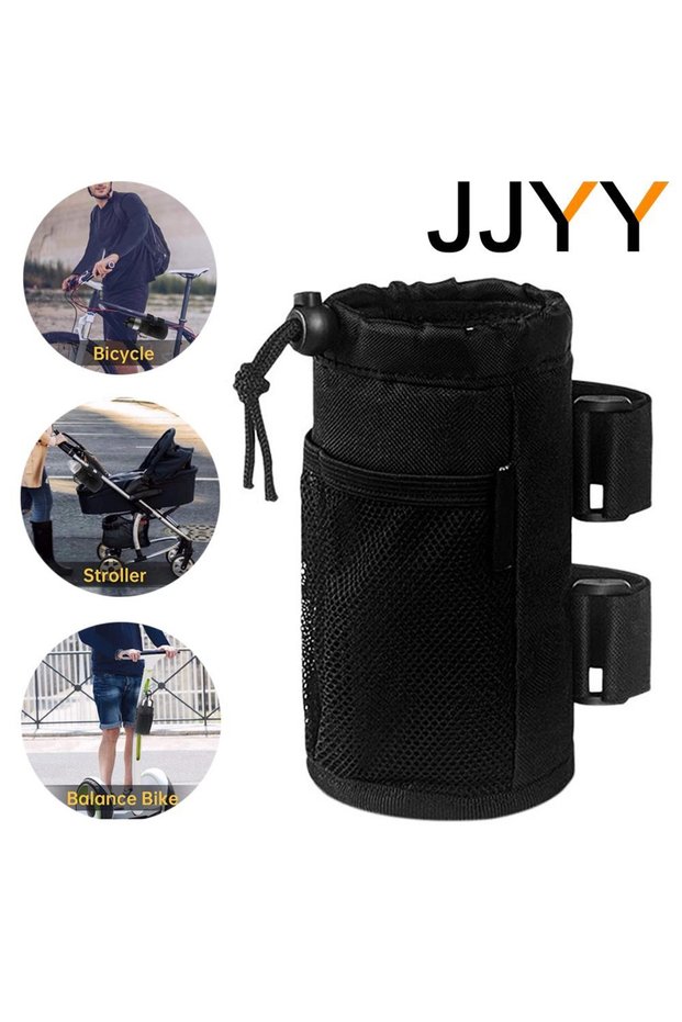 black Bike Motorcycle Wheelchair Cup Holder Water Bottle Holder Accessories with Net Pocket Cord Loc