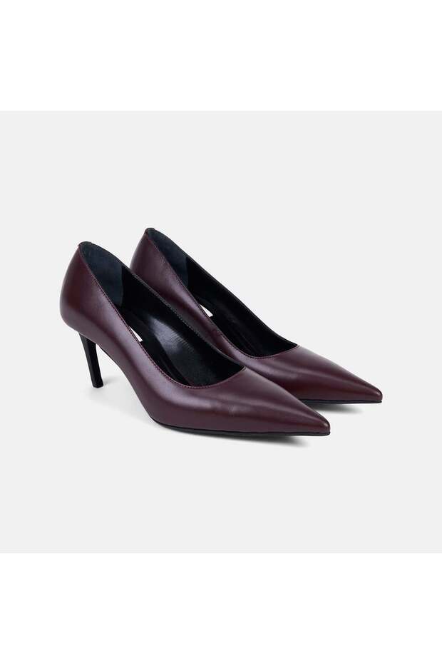 Women's Burgundy Pointed Toe Leather Classic Stiletto