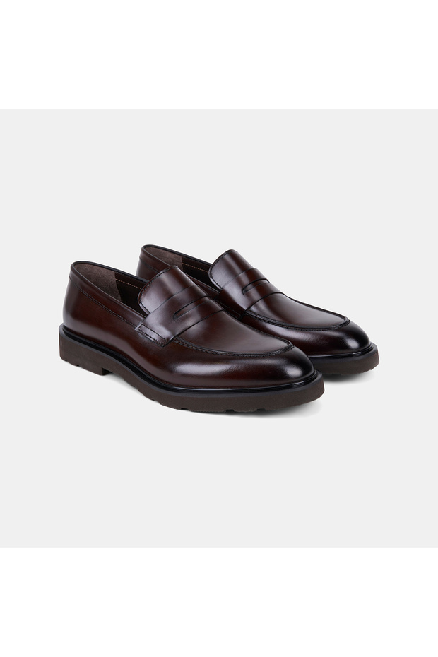 Men's Dark Brown Leather Classic Loafer with Leather Band Detail